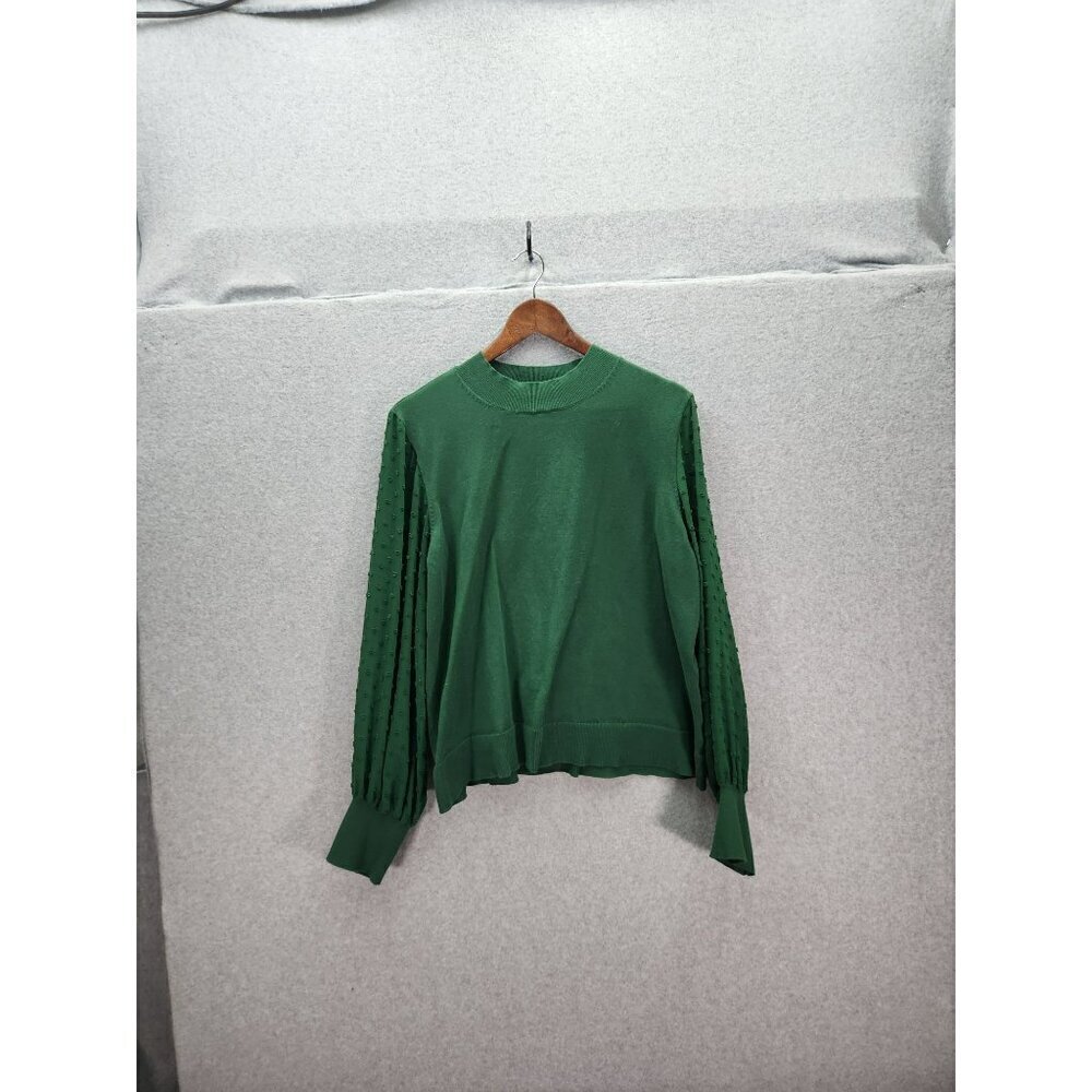 Vince‎ Camuto Womens Green Sweater XXL Dotted Sleeves 78% Cotton & 22% Nylon